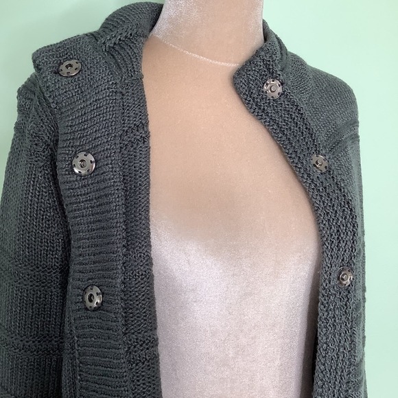 LH Sport Oversized Snap Button Cable Knit Sweater Cardigan Mock Neck Gunmetal - Picture 5 of 12